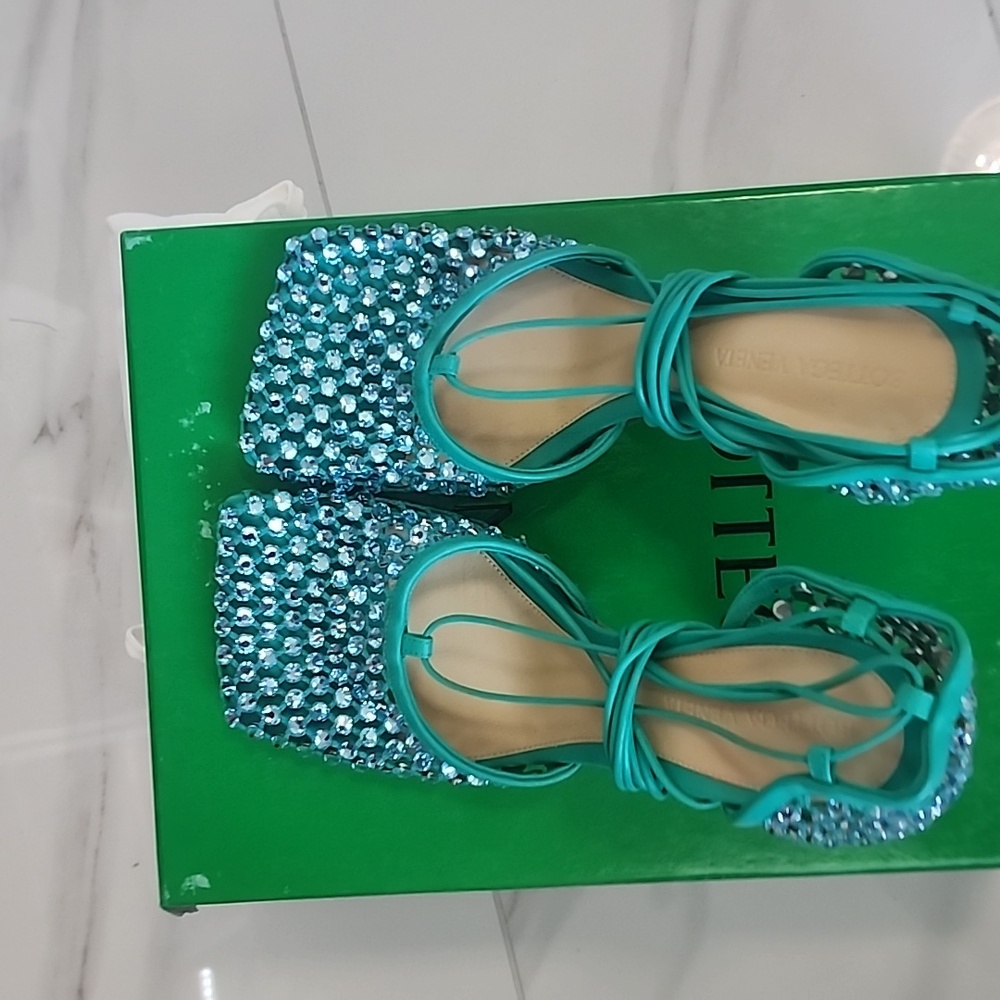 Bottega Veneta Stretch lace up Sparkle Sandal in Acid Turquoise